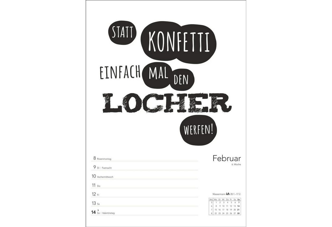 Harenberg Kalender Verlag Wandkalender Typo-Sprüche-Kalender s/w Wochenplaner 2027 - mit 53 witzigen Sprüchen