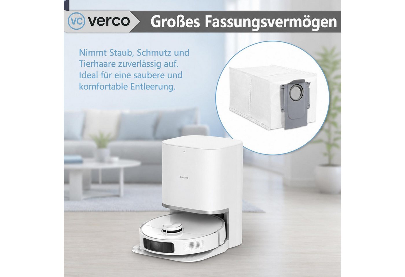 VERCO Staubsaugerbeutel Staubbeutel für Roborock S8 / S8 Plus, passend für Für Roborock, 10 St., Ersatz Staub Beutel für die Absaug Basis Station Bild 3