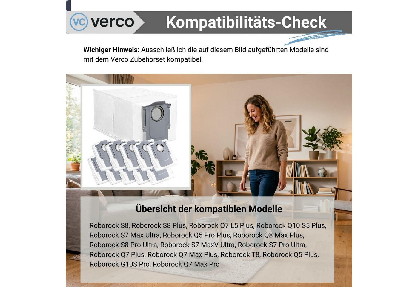 VERCO Staubsaugerbeutel Staubbeutel für Roborock S8 / S8 Plus, passend für Für Roborock, 10 St., Ersatz Staub Beutel für die Absaug Basis Station Bild 5