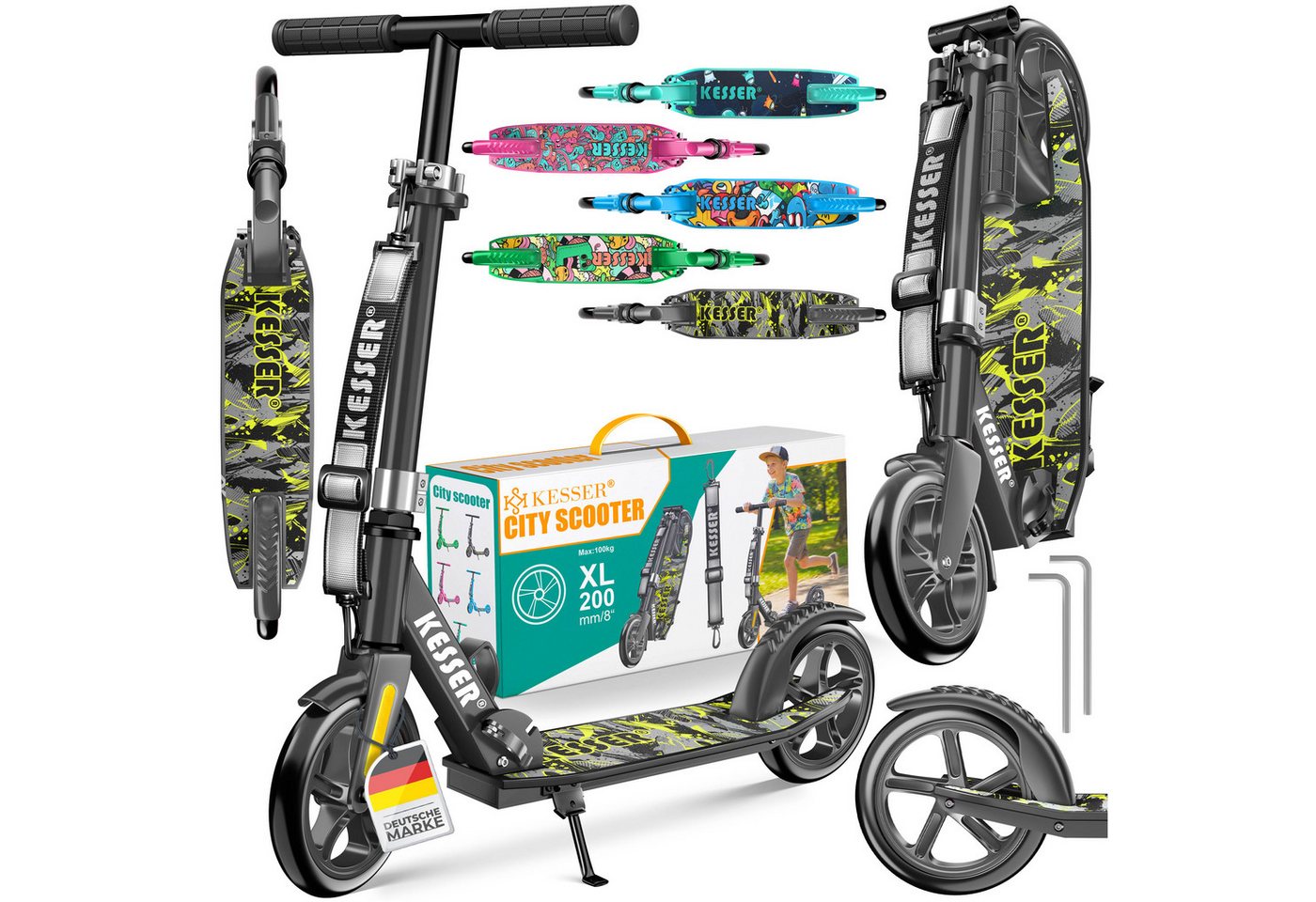 KESSER Scooter mit Hinterradbremse & rutschfeste Trittfläche, bis 100kg & 185cm Körpergröße, klappbar höhenverstellbar Bild 4