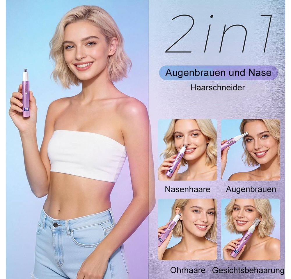 TUWENA Nasenhaartrimmer Nasenhaartrimmer, LED Display Eyebrow & Nose Hair Trimmer Clipper, Rechargeable 2 in 1 Painless Ear & Facial Hair Trimmer with Dual-Edge Bild 2