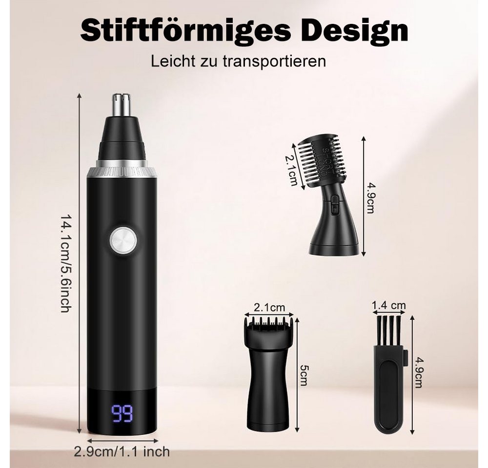 TUWENA Nasen- und Ohrhaartrimmer Nasenhaartrimmer Herren, 3 in 1 Nasentrimmer, Nasenhaarschneider, USB Wiederaufladbar Ohrhaartrimmer Schmerzloser Nasenhaarentferner Bild 3