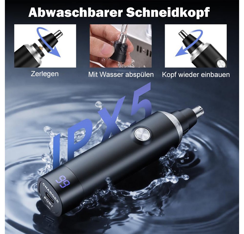 TUWENA Nasen- und Ohrhaartrimmer Nasenhaartrimmer Herren, 3 in 1 Nasentrimmer, Nasenhaarschneider, USB Wiederaufladbar Ohrhaartrimmer Schmerzloser Nasenhaarentferner Bild 4
