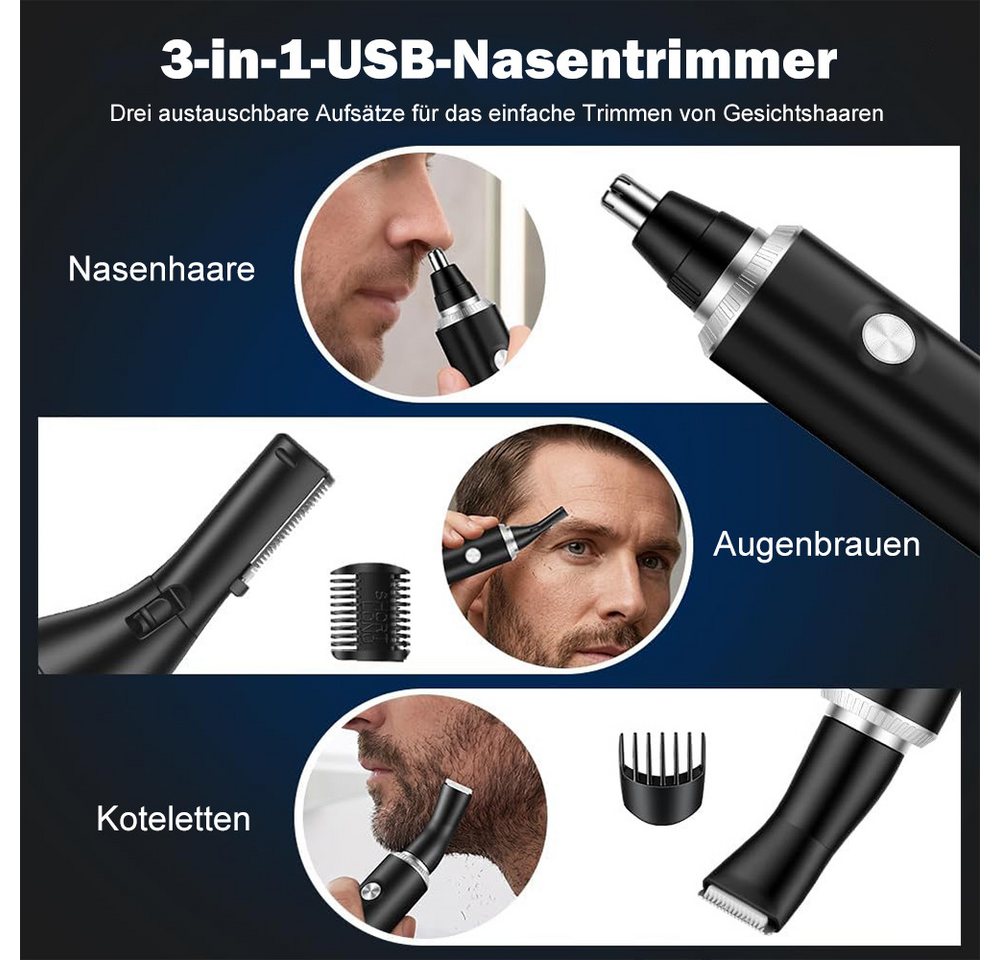 TUWENA Nasen- und Ohrhaartrimmer Nasenhaartrimmer Herren, 3 in 1 Nasentrimmer, Nasenhaarschneider, USB Wiederaufladbar Ohrhaartrimmer Schmerzloser Nasenhaarentferner Bild 5