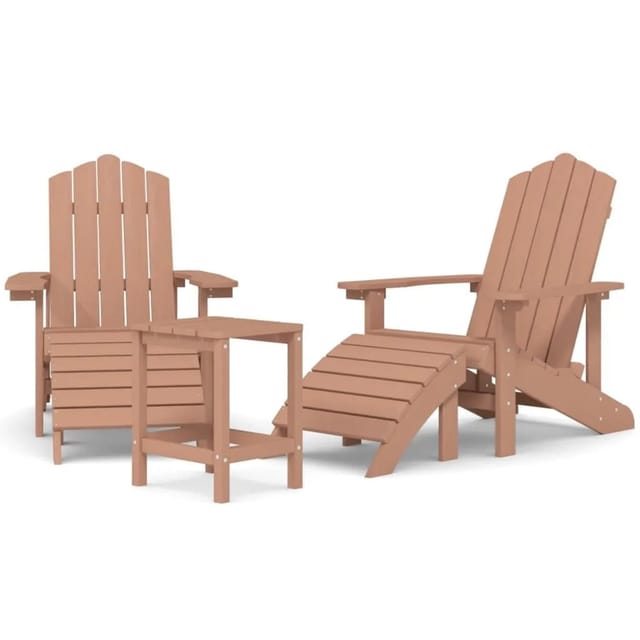 vidaXL Adirondack-Gartenstühle mit Hocker & Tisch HDPE Braun 3095714