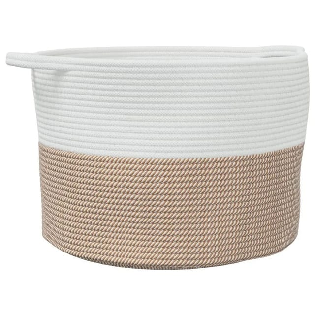 vidaXL Wäschekorb Braun und Weiß Ø55x36 cm Baumwolle 358472