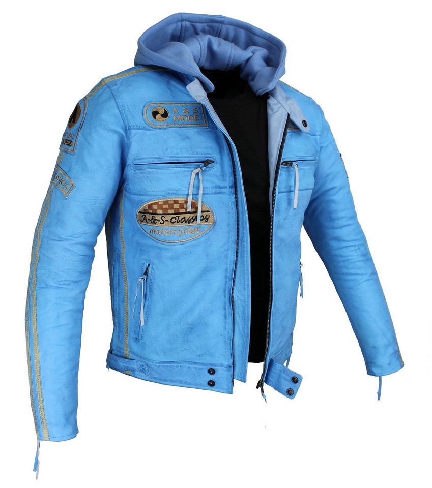 Alpha Speeds Motorradjacke Herren Leder Jacke Biker Freizeit Highway Jacke Blau (Trennbare Innenjacke + Kapuze) aus weichem Lammleder, mit herausnehmbare Protektoren Bild 2