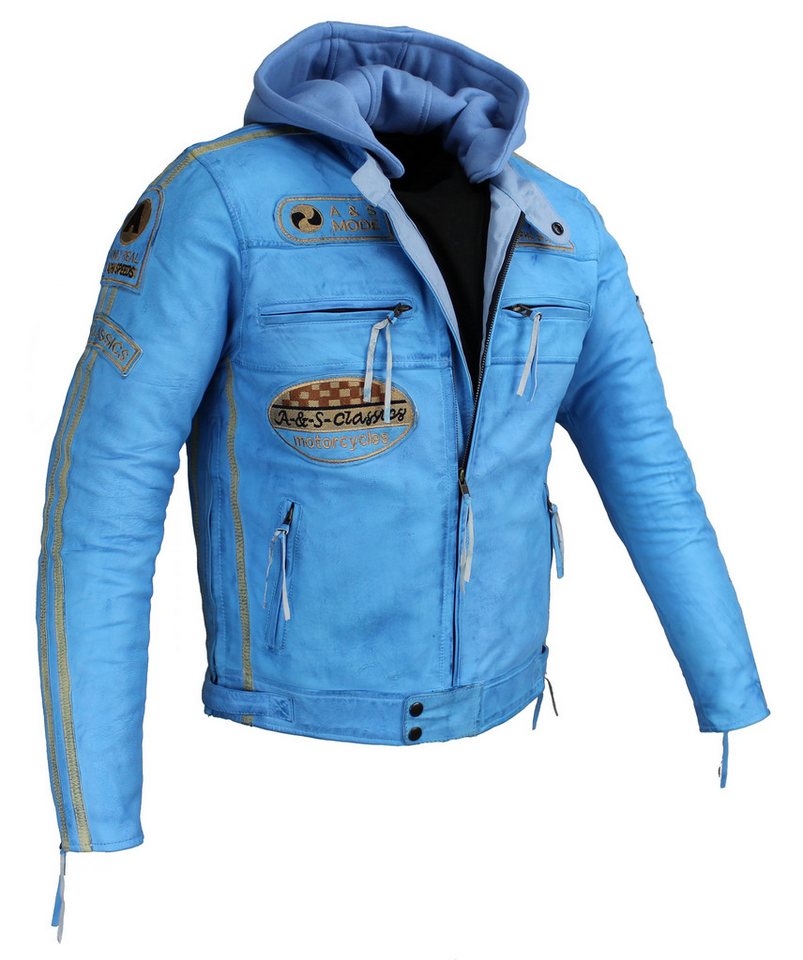 Alpha Speeds Motorradjacke Herren Leder Jacke Biker Freizeit Highway Jacke Blau (Trennbare Innenjacke + Kapuze) aus weichem Lammleder, mit herausnehmbare Protektoren Bild 5