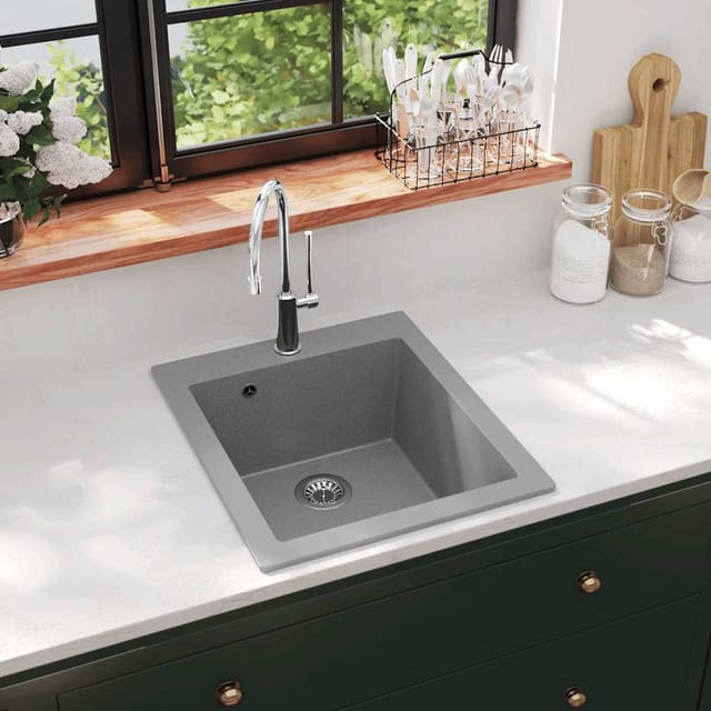 vidaXL Granitspüle Einzelbecken Grau 141673