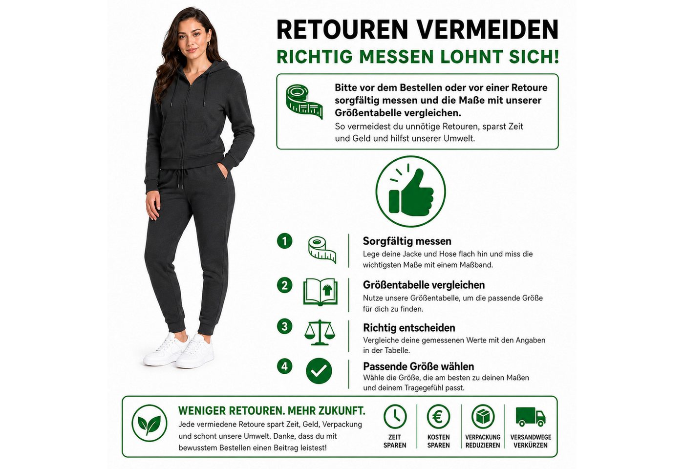 L.gonline Freizeitanzug Damen Jogginganzug einfarbig 100% Baumwolle 586 Anthrazit 3XL (Kapuzenjacke mit Reißverschluss, Hose, 2-tlg), Fitness Freizeit Casual Bild 5