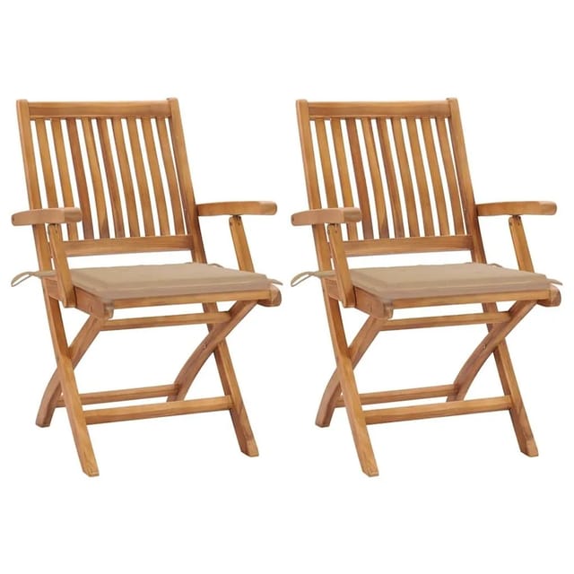 vidaXL Gartenstühle 2 Stk mit Beige Kissen Teak Massivholz 3062409