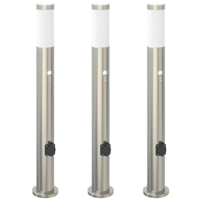 vidaXL Pollerleuchten mit Sensor&Steckdose 3er 80 cm Edelstahl IP44 4006020