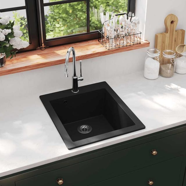 vidaXL Granitspüle Einzelbecken Schwarz 141672