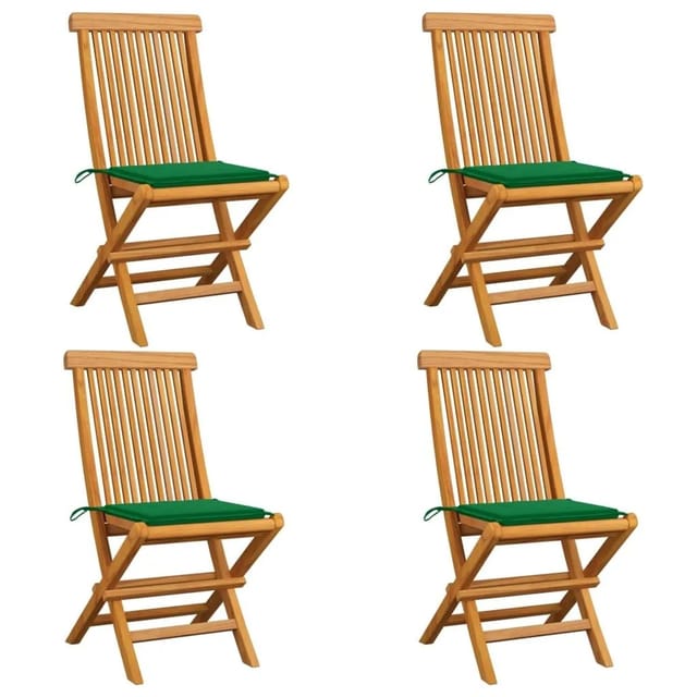 vidaXL Gartenstühle mit Grünen Kissen 4 Stk Teak Massivholz 3062573