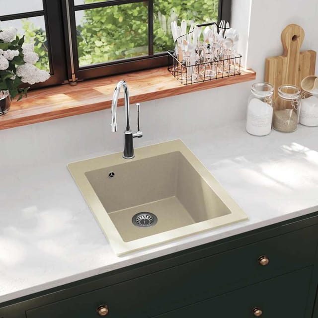 vidaXL Granitspüle Einzelbecken Beige 144850
