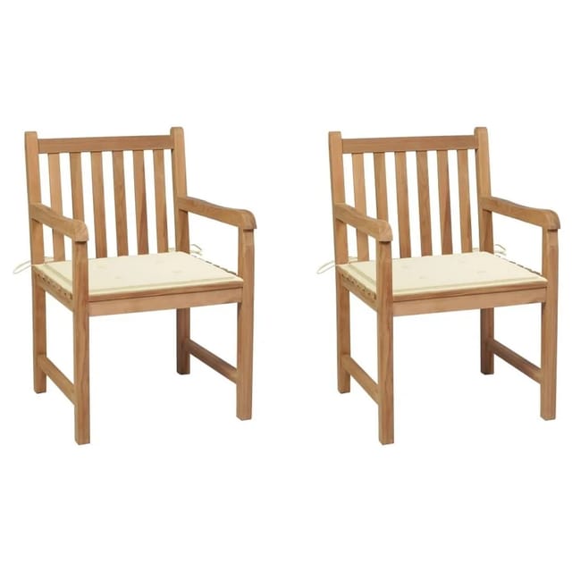 vidaXL Gartenstühle 2 Stk mit Cremeweißen Kissen Massivholz Teak 3062732