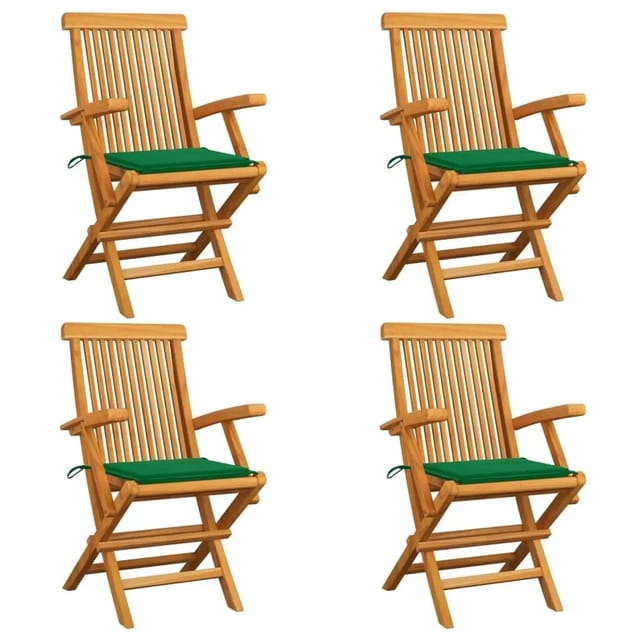 vidaXL Gartenstühle mit Grünen Kissen 4 Stk Massivholz Teak 3065622