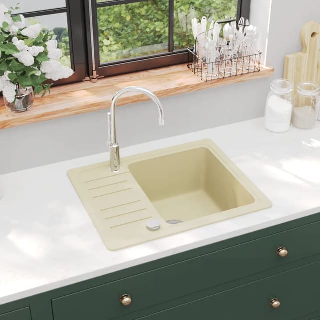 vidaXL Granitspüle Einzelbecken Beige 144860