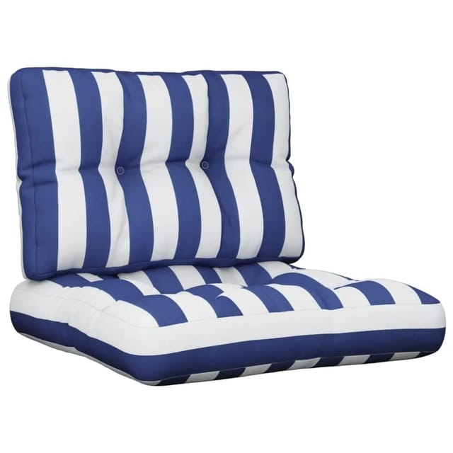 vidaXL Palettenkissen 2-Tlg Blau & Weiß Gestreift Stoff 360660