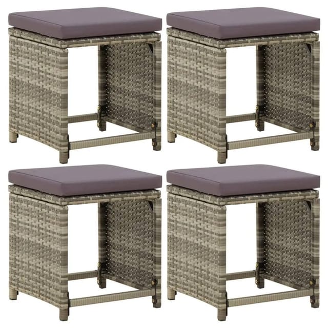 vidaXL Gartenhocker 4 Stk mit Kissen Poly Rattan Grau 316873