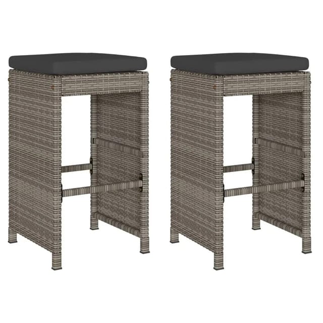 vidaXL Garten-Barhocker mit Kissen 2 Stk Grau Poly Rattan 368687