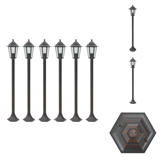 vidaXL Garten-Pollerleuchte 6 Stk E27 110 cm Aluminium Bronzefarben 44205