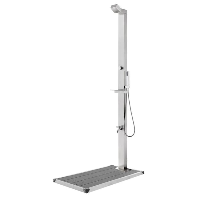 vidaXL Gartendusche mit Grauer Bodenplatte 225 cm Edelstahl 3070792