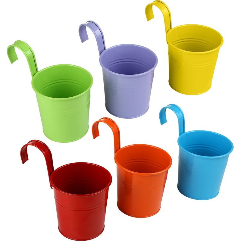 Set Aus 6 Hängenden Metallpflanzgefäßen, Schmiedeeisernen Hängetöpfen Mit Abnehmbaren Griffen Und Haken, Geeignet Für Blumen, Kräuter, Sukkulenten Und Topfpflanzen.