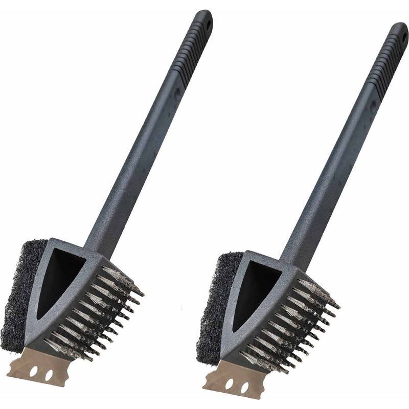 Hochleistungsfähige 3-in-1-grillreinigungsbürste Mit Langem Griff, Schaber Und Scheuerpad Für Gas-, Holzkohle- Und Smokergrills