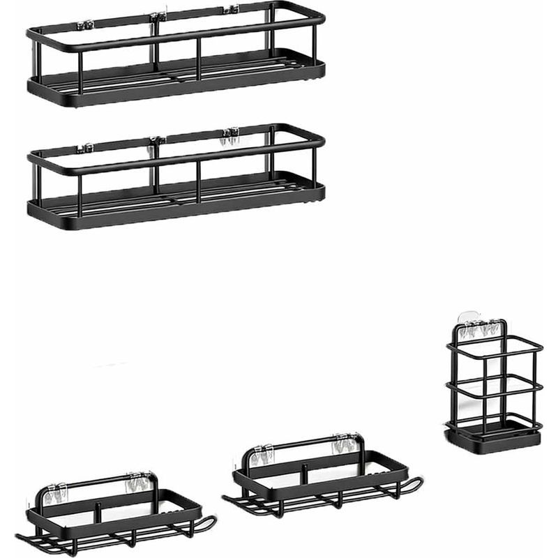 5-teiliges Duschaufbewahrungsset, Seifenschale, Bohrfreies Aufbewahrungsregal, Dekoratives Accessoire-set, Bohrfreies Badezimmer-aufbewahrungsregal.