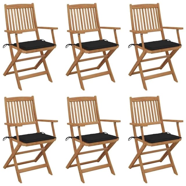 vidaXL Klappbare Gartenstühle 6 Stk mit Kissen Massivholz Akazie 3074947