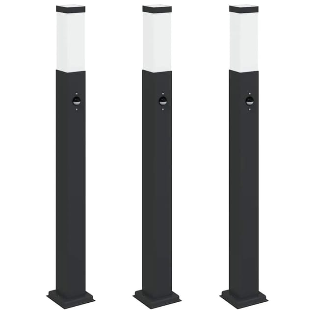 vidaXL Pollerleuchten mit Sensor 3 Stk 80 cm Schwarz IP44 4006080