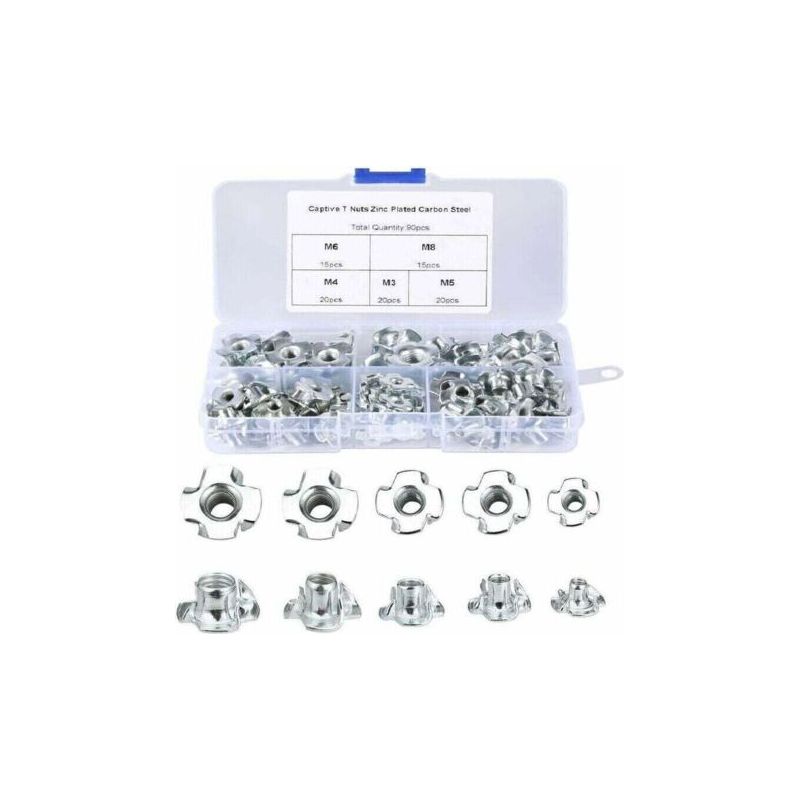 Vurahome - 90-teiliges T-nut-set Für Die Holzbearbeitung, M3/m4/m5/m6/m8, Für Möbel Und Holzbearbeitung