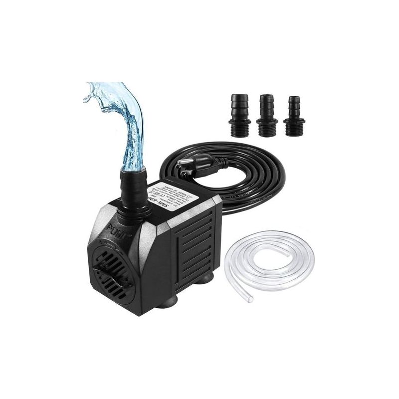 Vurahome - Springbrunnenpumpe, 150 Gph (8 W 500 L/h) Tauchwasserpumpe, Kleine, Leise Außenspringbrunnenpumpe Mit 2 Meter Schlauch (innendurchmesser X 1/2 Zoll), 2 Teichdüsen