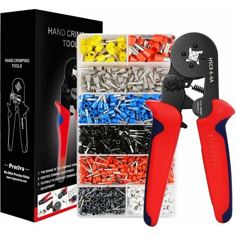Vurahome - Crimpzange, 1250 Schachteln Isolierte Crimpverbinder, Crimpzange, Kabelschuh, Kabelschuhe 0,25 - 10,00 Mm², Elektrikerzange, Presszange, Zangen (03)