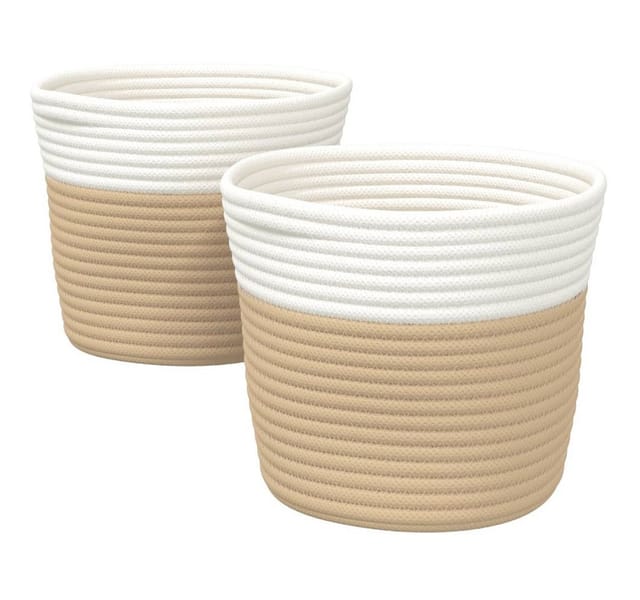 vidaXL Aufbewahrungskörbe 2 Stk Beige und Weiß Ø24x18 cm Baumwolle 358455