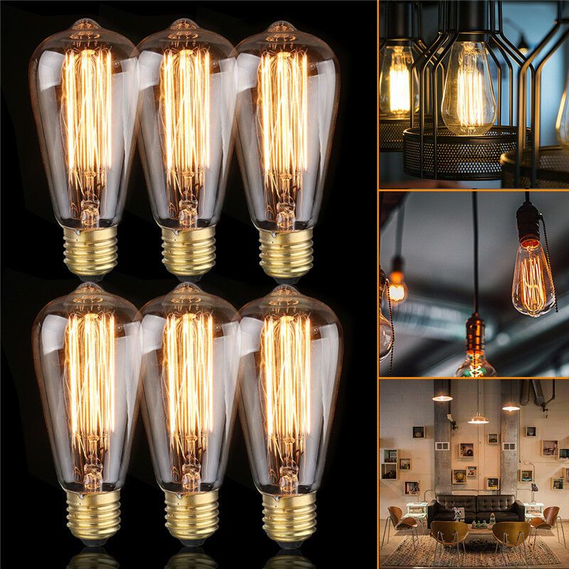 6x E27 60w Edison Glühbirne 220v St64 Retro 64mm X 140mm