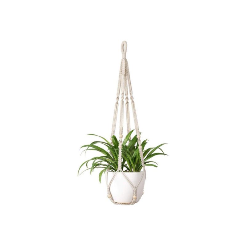 Vurahome - Makramee-hängeblumentopf, Hängekorb Für Zimmerpflanzen, Blumentopf Aus Baumwollseil Mit Perlen, Ohne Quasten
