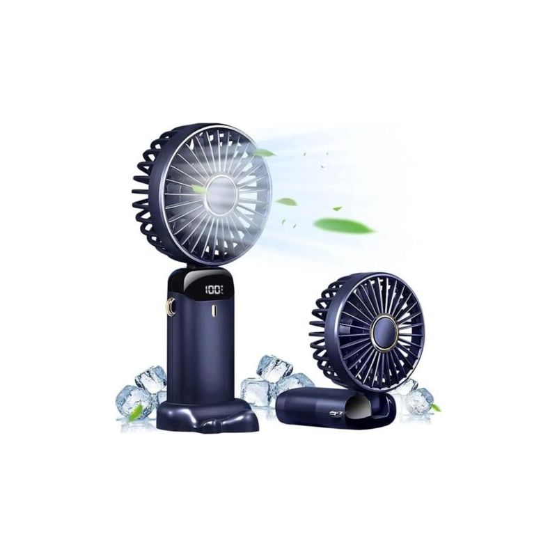 Vurahome - 1 Stück Handventilator Mit Standfuß, Mini-tragbarer Ventilator, Usb-aufladbar, 5 Geschwindigkeitsstufen Und Led-anzeige, Tischventilator, Zusammenklappbar, Leiser Betrieb Für Büro, Schlafzi