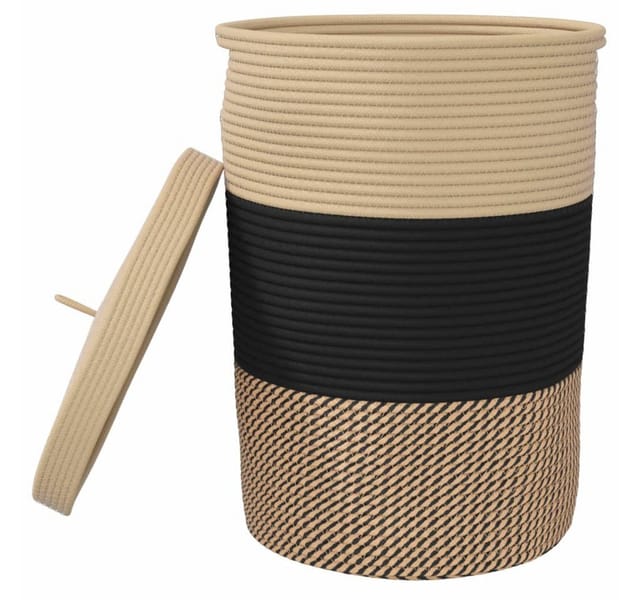 vidaXL Aufbewahrungskorb mit Deckel Schwarz & Beige Ø37x50cm Baumwolle 358479