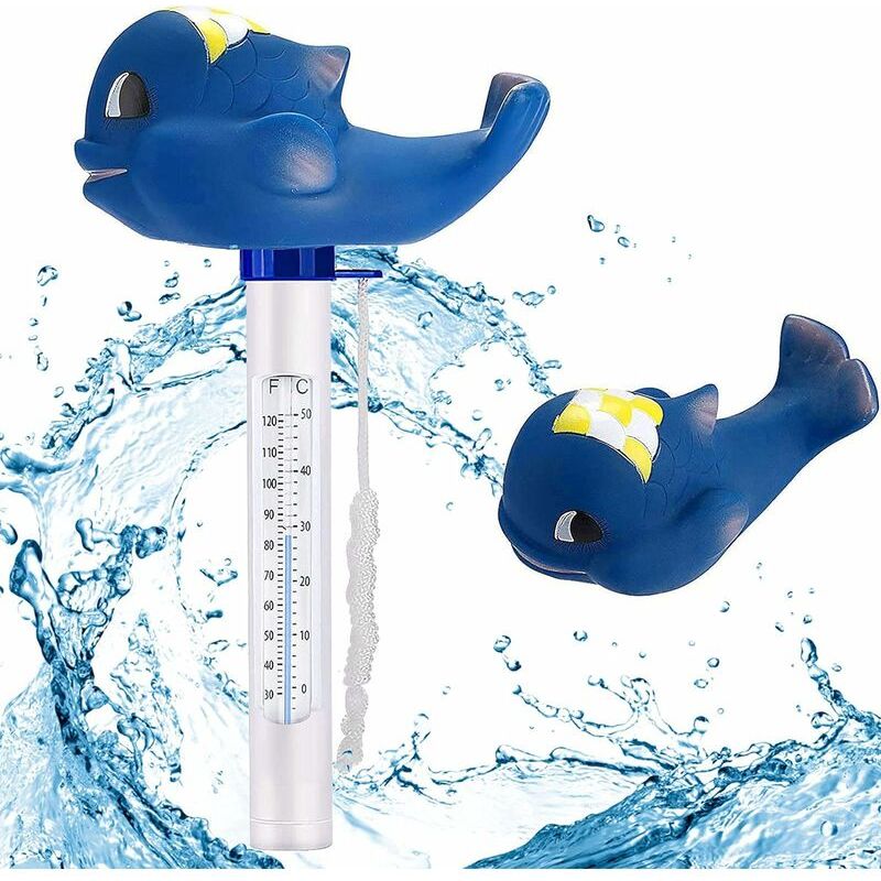 Vurahome - Schwimmbadthermometer, Schwimmendes Schwimmbadthermometer Mit Seil, Stoßfest Für Alle Schwimmbäder, Spas, Whirlpools, Aquarien Und Fischteiche (hai)