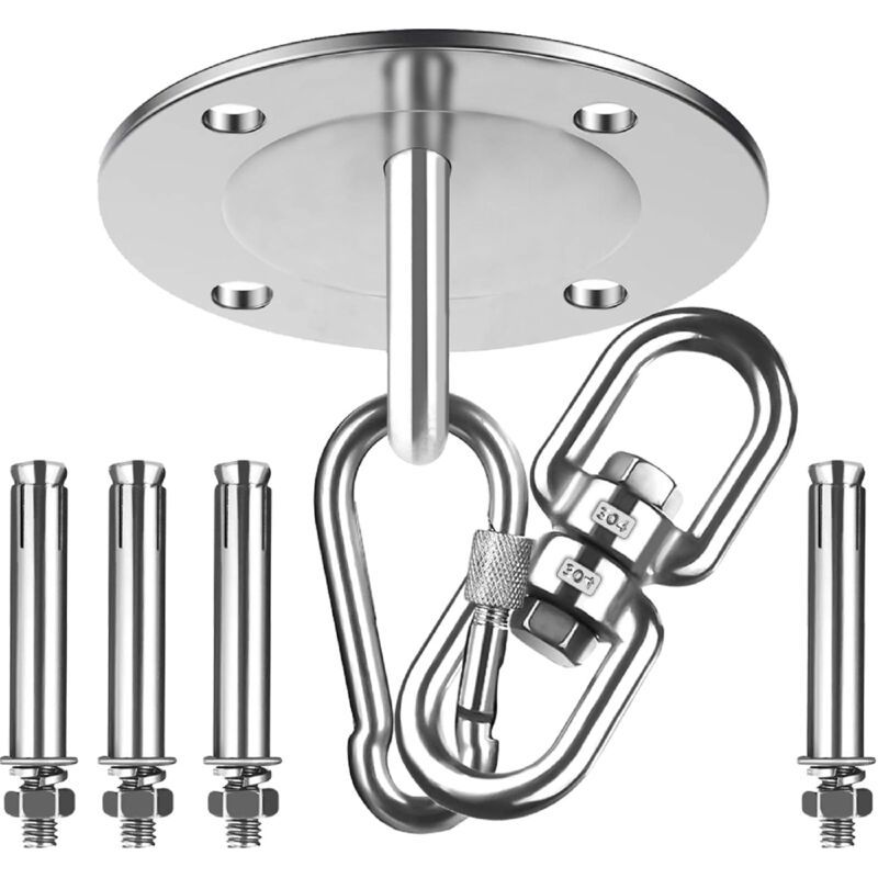 Vurahome – Set Mit 7 Deckenhaken, 360° Drehbar, Edelstahl 304, Tragkraft 500 Kg, Wandbefestigungsset Mit Karabinerhaken Für Schaukel, Hängematte, Yogatasche