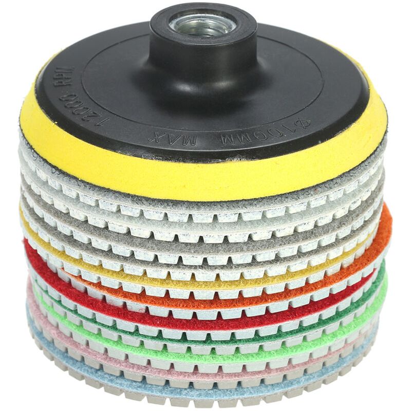 Vurahome - 11-teiliges 4-zoll-diamantschleifscheiben-set Für Winkelschleifer, Nasspolierpads + 1 Stützteller Für Granit, Marmor, Stein, Keramikfliesen Und Beton.