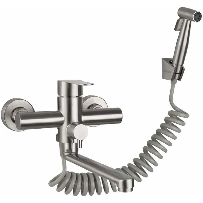 Vurahome - Küchenarmatur, Wandarmatur Mit Ausziehbrause, Edelstahl-spülbeckenarmatur, Warm-/kaltwasser, Wäschekorb, Schwenkauslauf