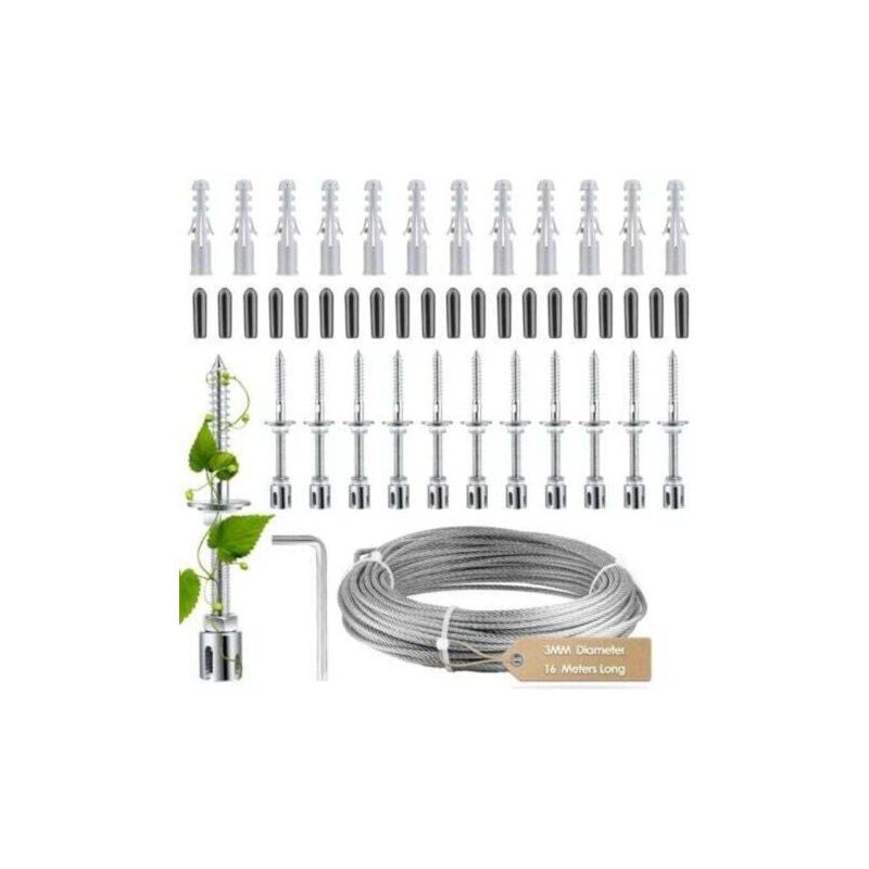 Vurahome – Kletterpflanzenstütze Aus Edelstahl – Komplettset + Wandhalterung + 3 Mm Seil (16 M) – Sichere Befestigung – Garten Und Outdoor – Für Gärtner