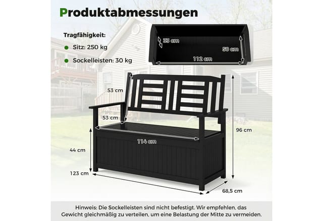 Costway Gartenbank Holz mit Stauraum Wetterfeste Truhenbank Schwarz