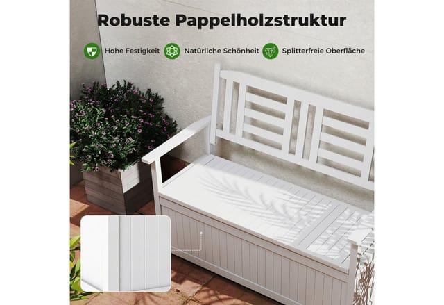 Costway Gartenbank Holz mit Stauraum Wetterfeste Truhenbank Weiß