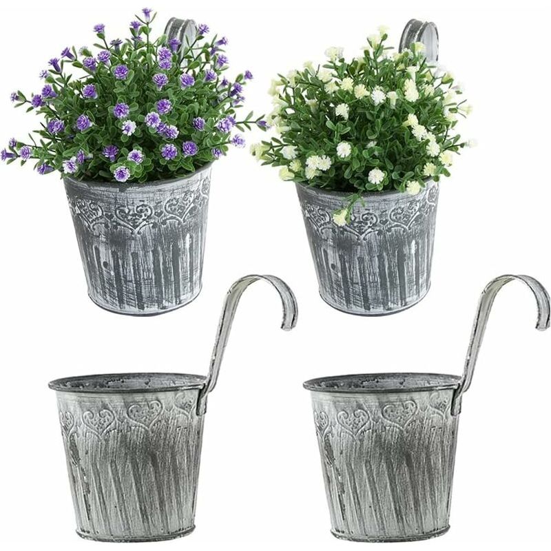 Vurahome – Vintage-hängeblumentopf, 4-teiliges Metall-eimer-pflanzgefäß-set, Hängeblumentopf-zaun, Hängeblumentopf Mit Haken, Für Die Dekoration Von Balkon, Garten Und Außenwand