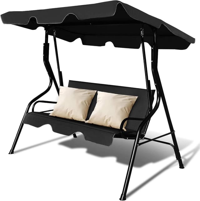 Costway 3-Sitzer Hollywoodschaukel mit Verstellbarem Dach Schwarz