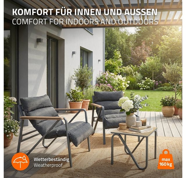 ML-Design Gartenmöbel Set 3tlg Anthrazit-Grau mit 2 Stühlen & Tisch